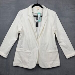 LE LIS White Melodie Stretch Linen Blazer Jacket Size L NWT
